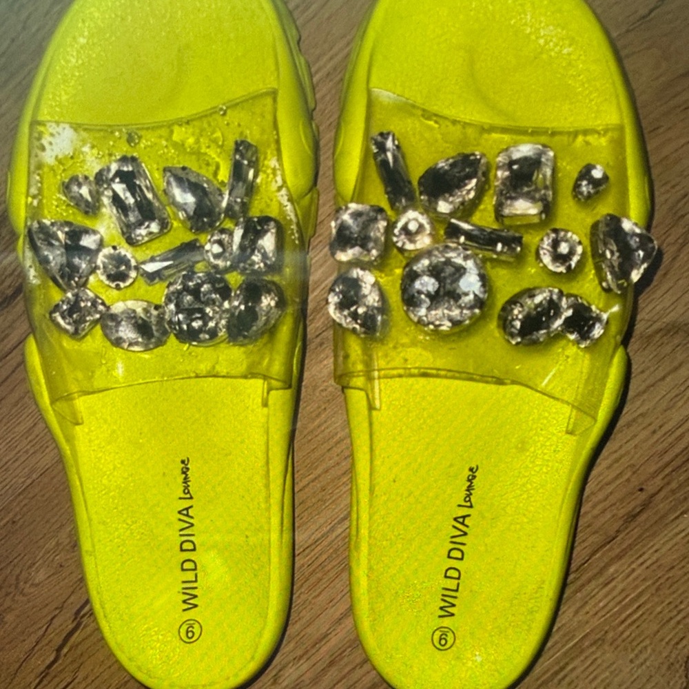 Wild Diva Neon Yellow Gemstone Sandals